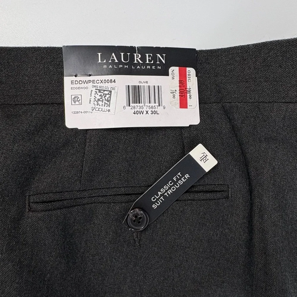 Lauren Ralph Lauren Suit Mens 46R Charcoal Gray 100% Wool Ultraflex Classic Fit